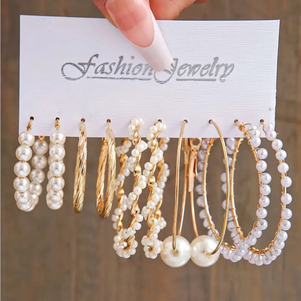 5 pair of faux pearl hoop earrings